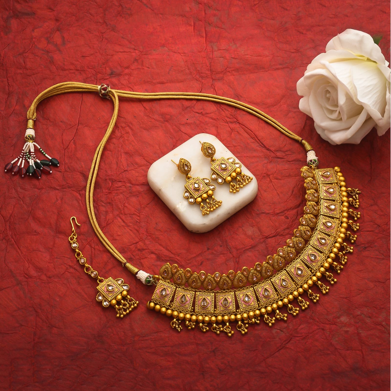 Rajasthani Royal Golden Necklace - theflamingojewels